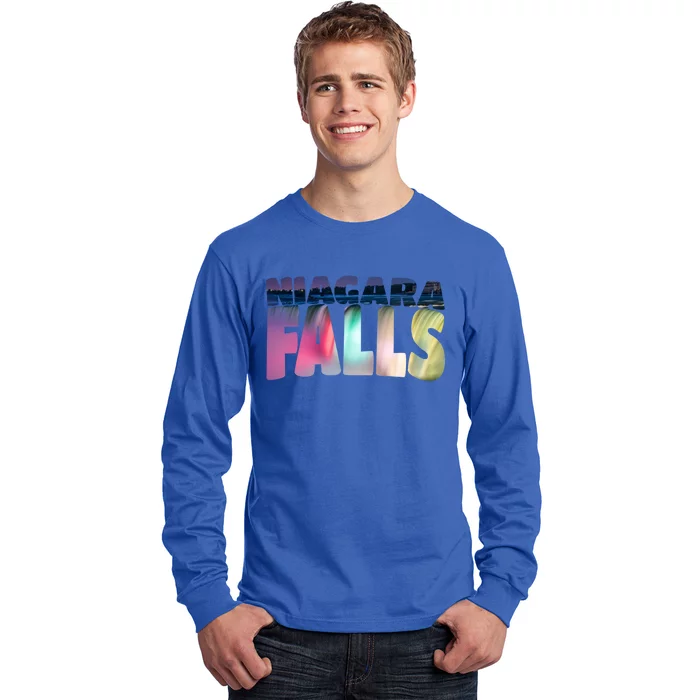 Niagara Falls Night Gift Canada Usa Typography Souvenir Long Sleeve Shirt