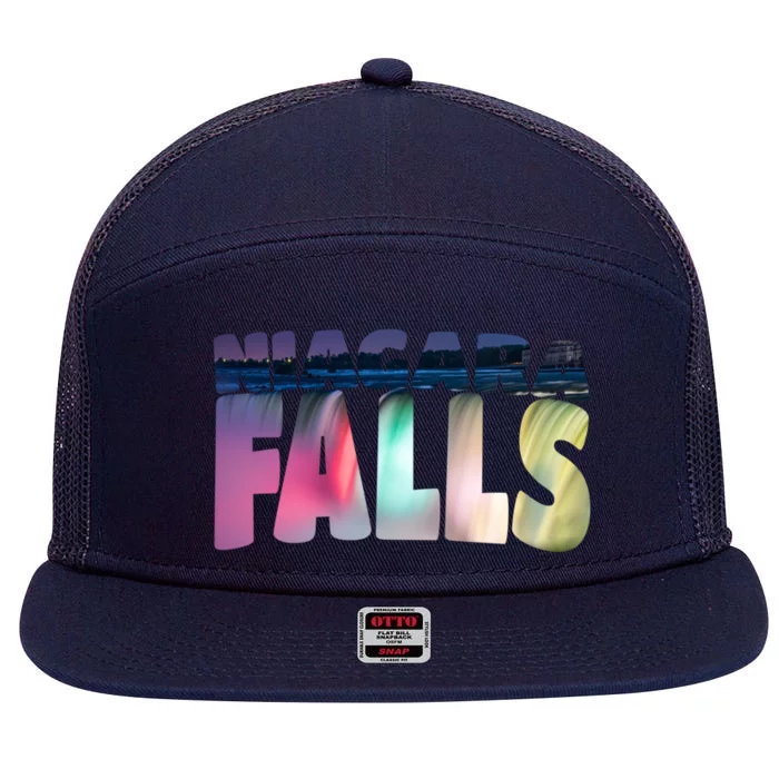 Niagara Falls Night Gift Canada Usa Typography Souvenir 7 Panel Mesh Trucker Snapback Hat