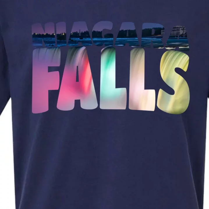 Niagara Falls Night Gift Canada Usa Typography Souvenir Sueded Cloud Jersey T-Shirt