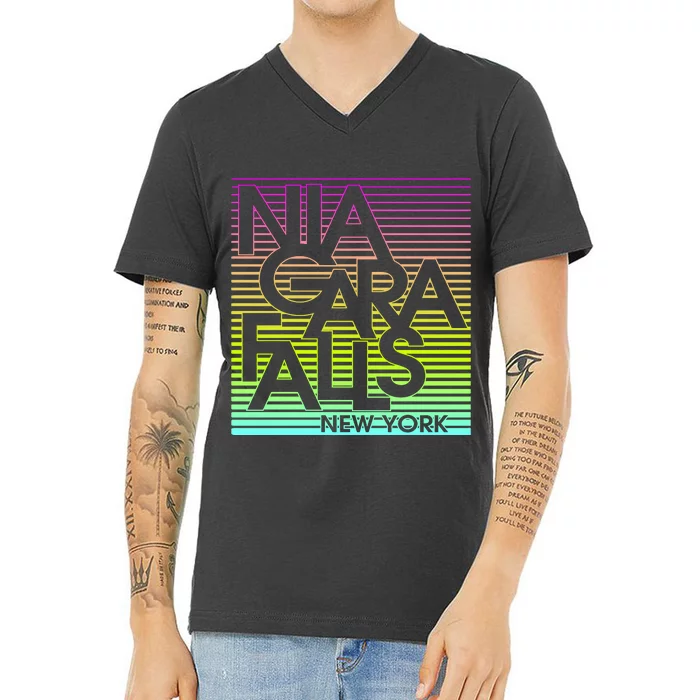 Niagara Falls New York Neon V-Neck T-Shirt