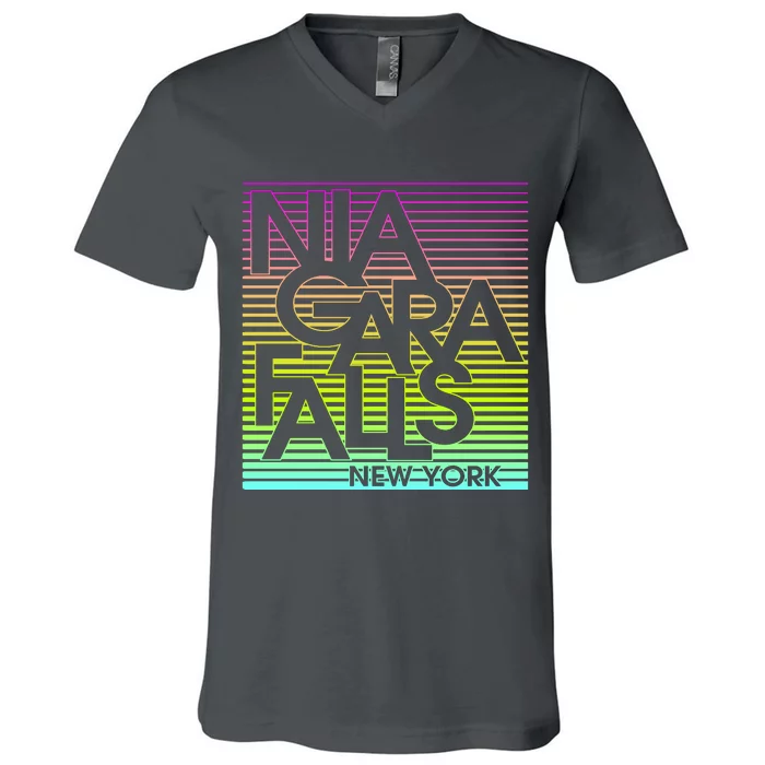 Niagara Falls New York Neon V-Neck T-Shirt