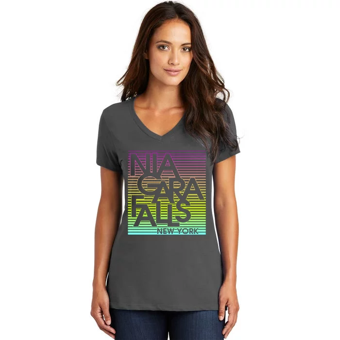 Niagara Falls New York Neon Women's V-Neck T-Shirt