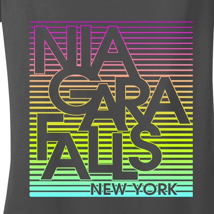 Niagara Falls New York Neon Women's V-Neck T-Shirt