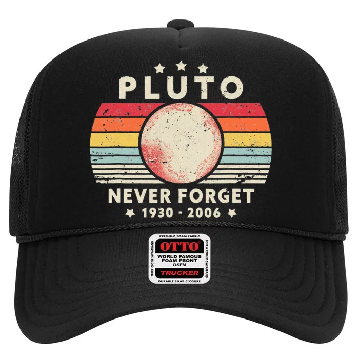 Never Forget Pluto Retro Style Funny Space Science High Crown Mesh Trucker Hat