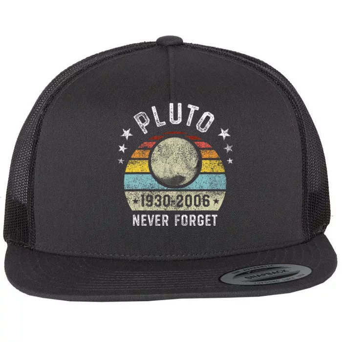 Never Forget Pluto Funny Science Retro Space Flat Bill Trucker Hat