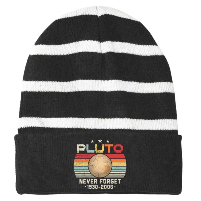 Never Forget Pluto Vintage Nerdy Astronomy Space Science Striped Beanie with Solid Band