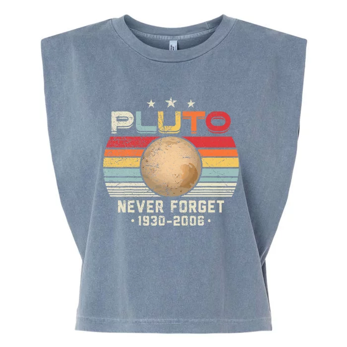 Never Forget Pluto Vintage Nerdy Astronomy Space Science Garment-Dyed Women's Muscle Tee