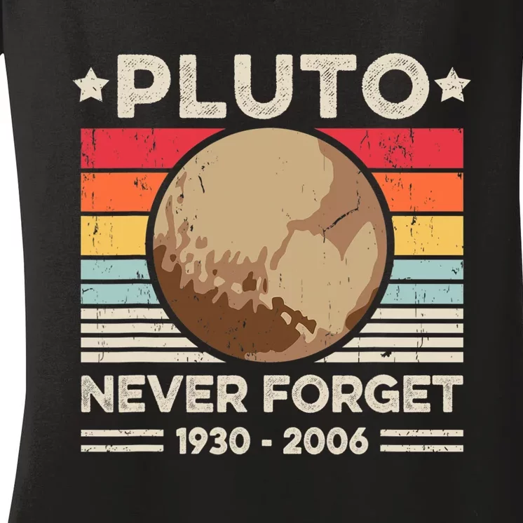 Never Forget Pluto Funny Retro Planet Space Science Women's V-Neck T-Shirt