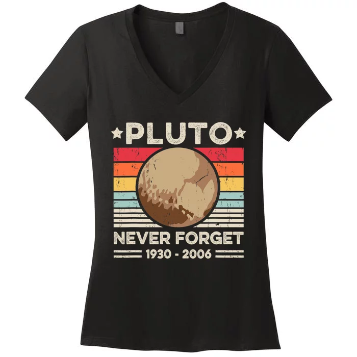 Never Forget Pluto Funny Retro Planet Space Science Women's V-Neck T-Shirt