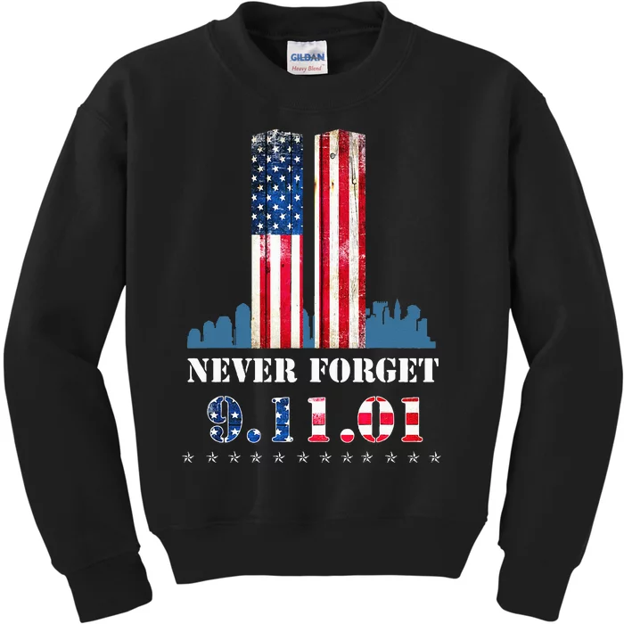 Never Forget Patriotic 911 American Flag Kids Sweatshirt