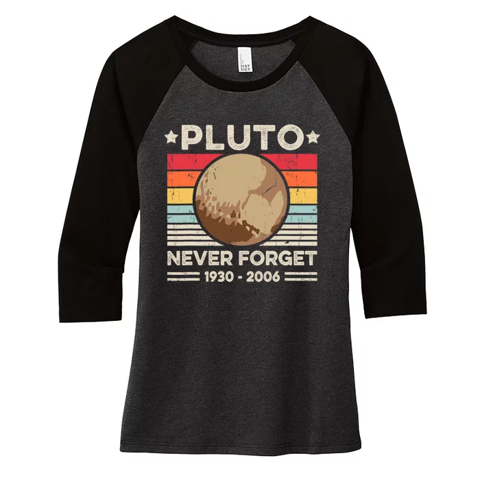 Never Forget Pluto S Funny Retro Planet Space Science Women's Tri-Blend 3/4-Sleeve Raglan Shirt