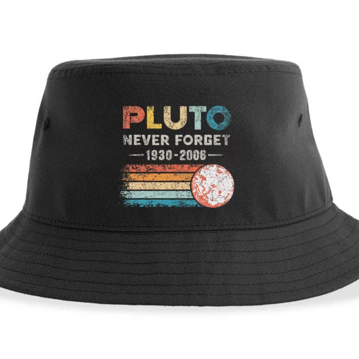 Never Forget Pluto Retro Style Funny Space Science Sustainable Bucket Hat