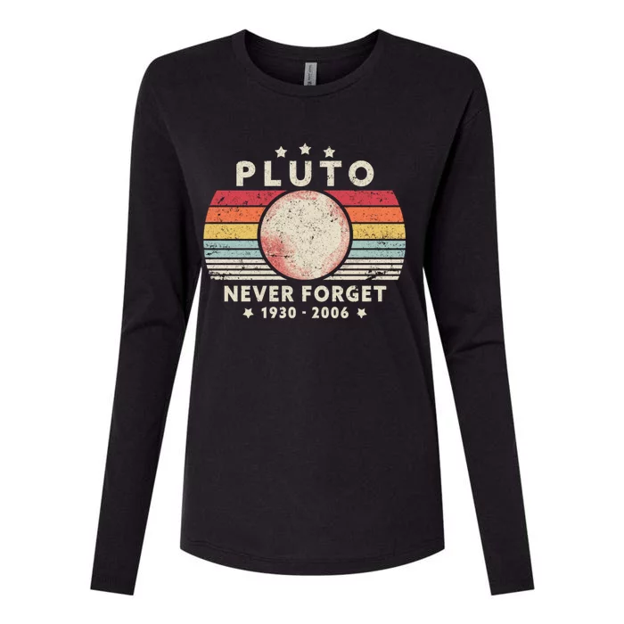 Never Forget Pluto Shirt. Retro Style Funny Space, Science Womens Cotton Relaxed Long Sleeve T-Shirt