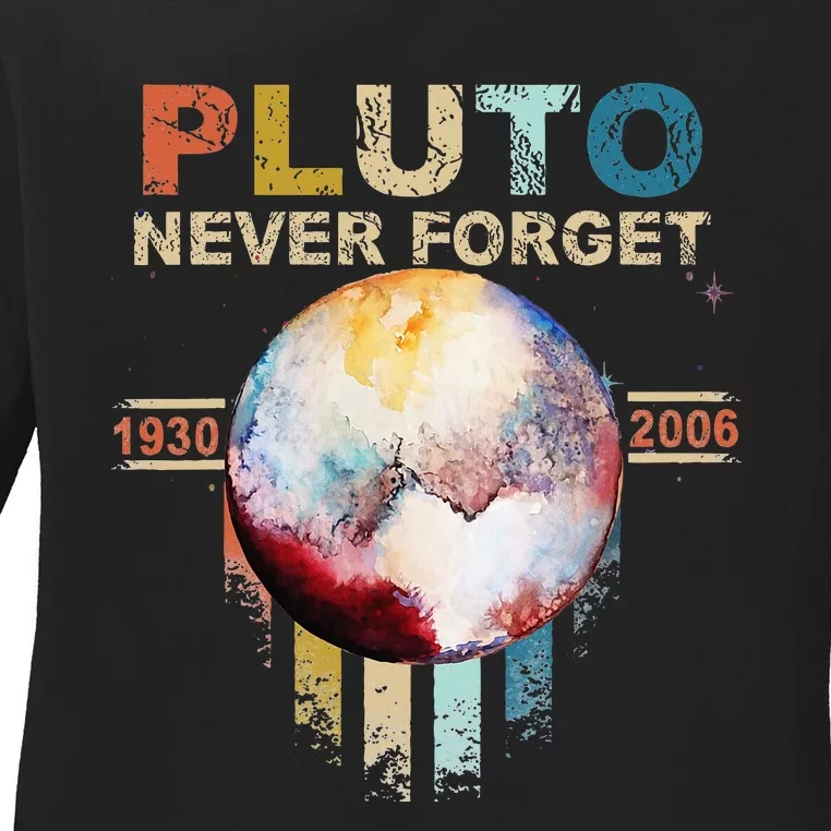 Never Forget Pluto Retro Style Ladies Long Sleeve Shirt