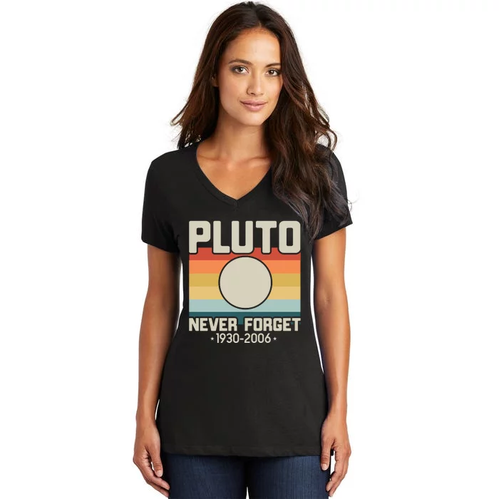 Never Forget Pluto Funny Retro Style Women's V-Neck T-Shirt