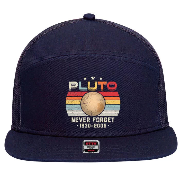 Never Forget Pluto Retro Funny Science Space 7 Panel Mesh Trucker Snapback Hat