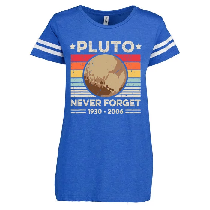 Never Forget Pluto S Funny Retro Planet Space Science Enza Ladies Jersey Football T-Shirt