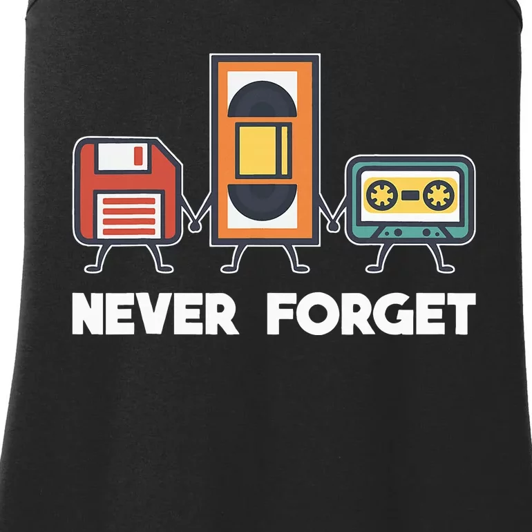 Never Forget Retro 90s Technology Music Throwback Ladies Essential Tank