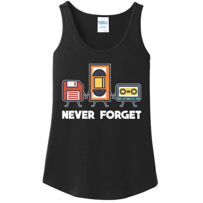 Never Forget Retro 90s Technology Music Throwback Ladies Essential Tank