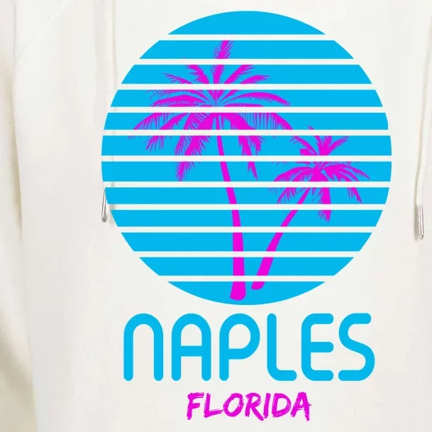 Naples Florida Retro Palm Tree Sunset Womens Funnel Neck Pullover Hood