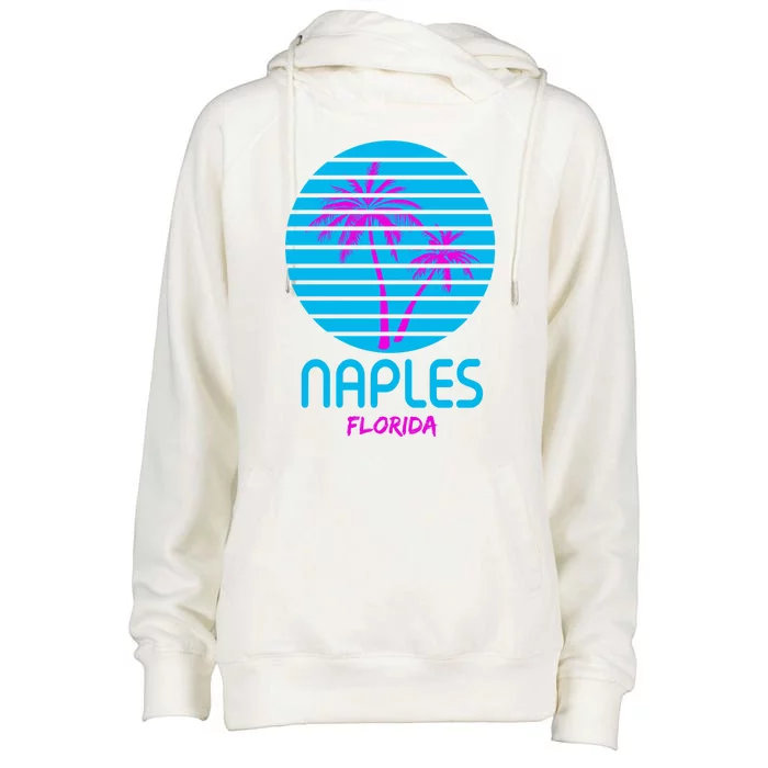 Naples Florida Retro Palm Tree Sunset Womens Funnel Neck Pullover Hood