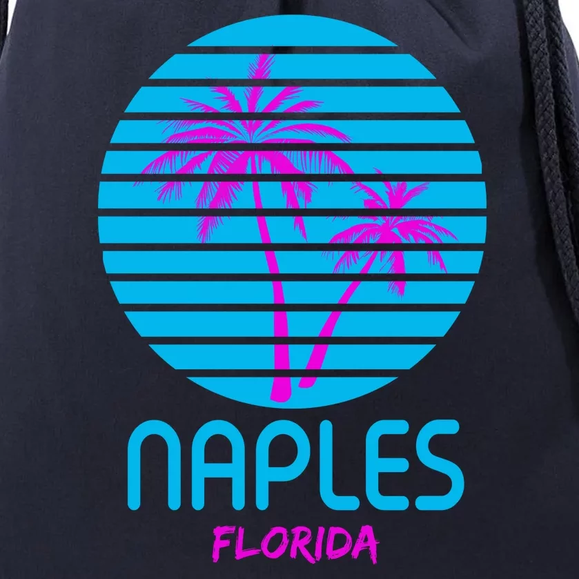 Naples Florida Retro Palm Tree Sunset Drawstring Bag