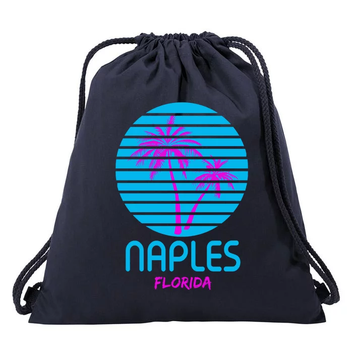 Naples Florida Retro Palm Tree Sunset Drawstring Bag