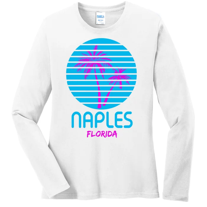 Naples Florida Retro Palm Tree Sunset Ladies Long Sleeve Shirt