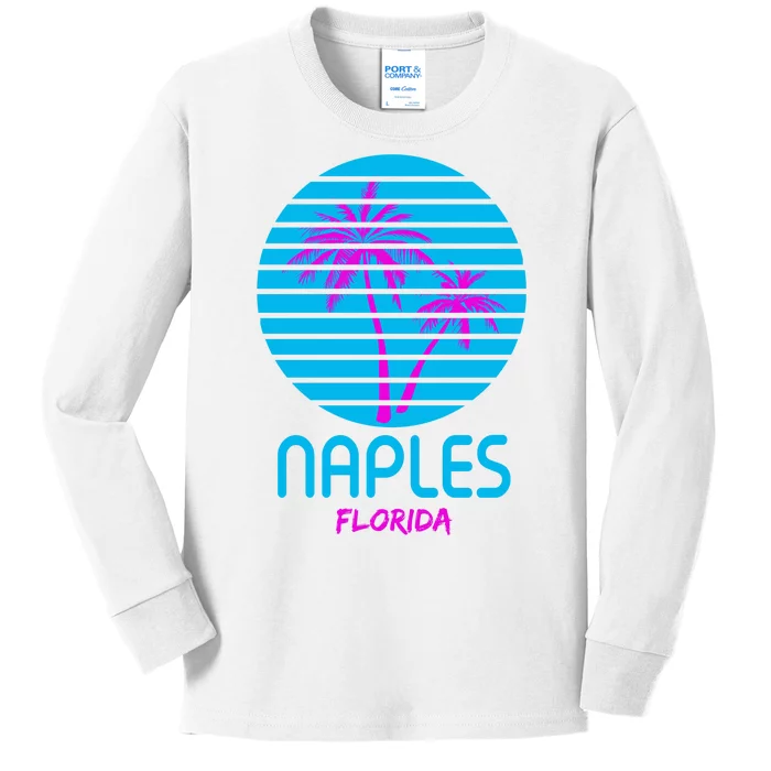 Naples Florida Retro Palm Tree Sunset Kids Long Sleeve Shirt