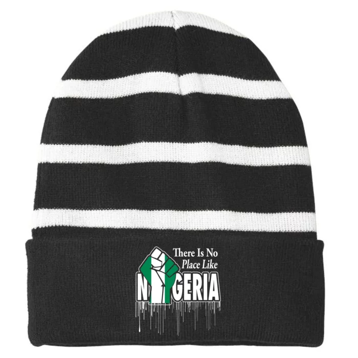 Nigerian Flag Raised Fist Striped Beanie with Solid Band