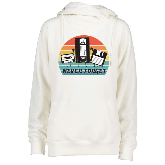 Never Forget Retro Vintage Cassette Tape Vhs Floppy Disc 80s Gift Womens Funnel Neck Pullover Hood