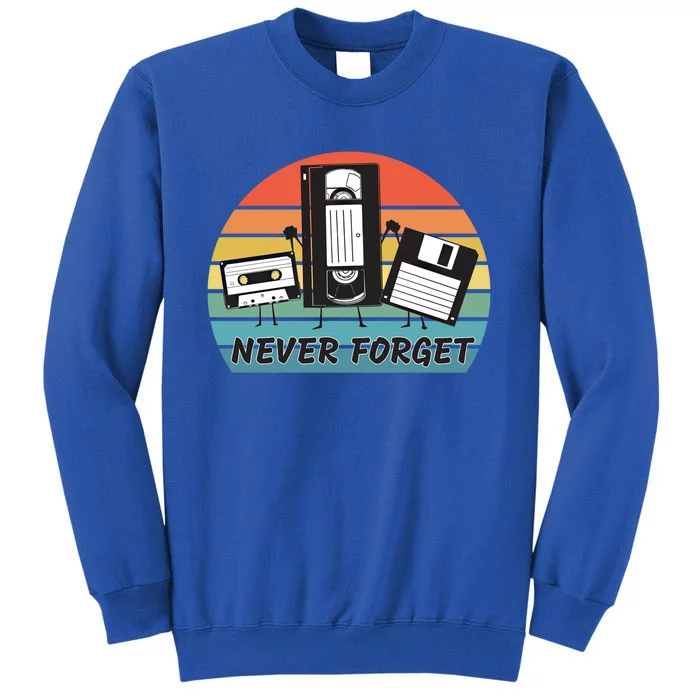 Never Forget Retro Vintage Cassette Tape Vhs Floppy Disc 80s Gift Tall Sweatshirt