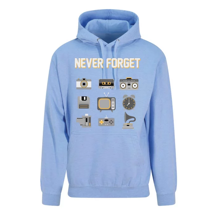 Never Forget Retro Vintage 90's Technology Old Gadgets Gift Unisex Surf Hoodie