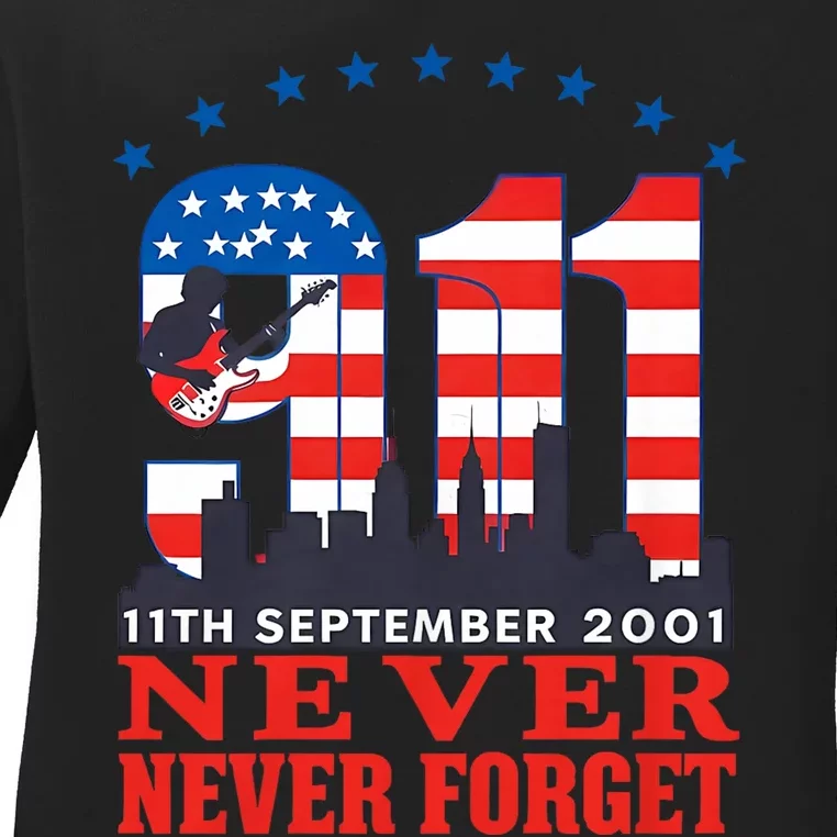 Never Forget September 11 2001 Memorial Day American Flag Ladies Long Sleeve Shirt