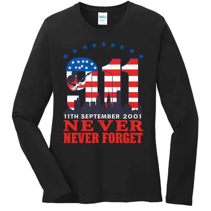 Never Forget September 11 2001 Memorial Day American Flag Ladies Long Sleeve Shirt