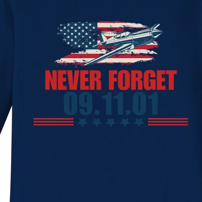 Never Forget September 11 2001 Memorial Day American Flag Baby Long Sleeve Bodysuit