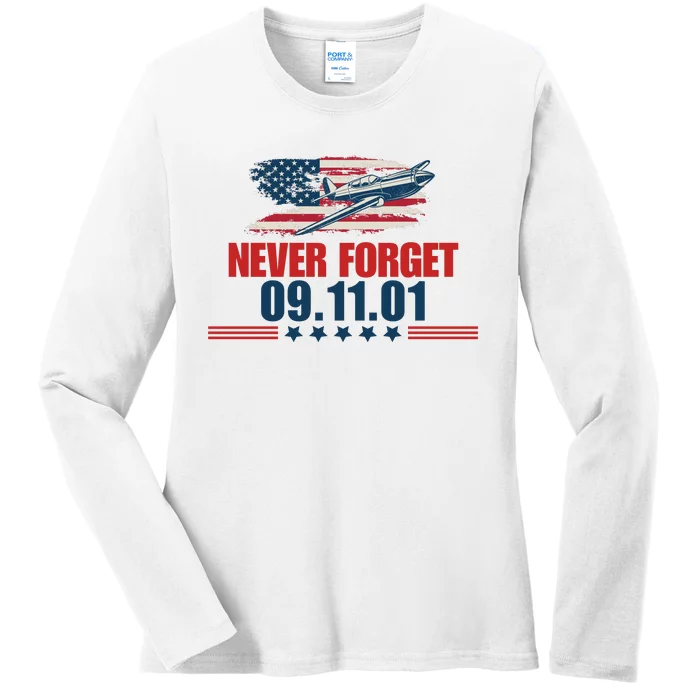 Never Forget September 11 2001 Memorial Day American Flag Ladies Long Sleeve Shirt