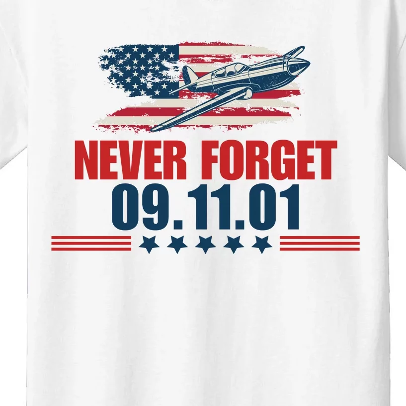 Never Forget September 11 2001 Memorial Day American Flag Kids T-Shirt