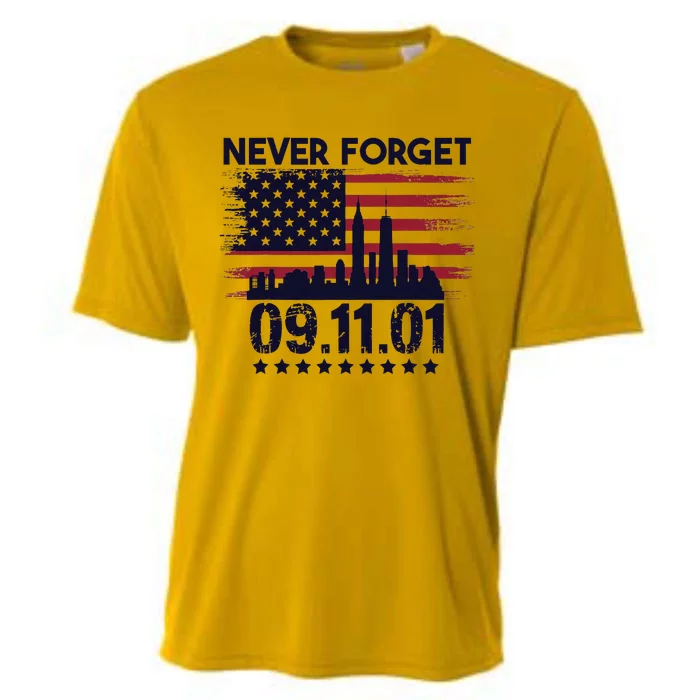 Never Forget September 11 2001 American Flag Cooling Performance Crew T-Shirt