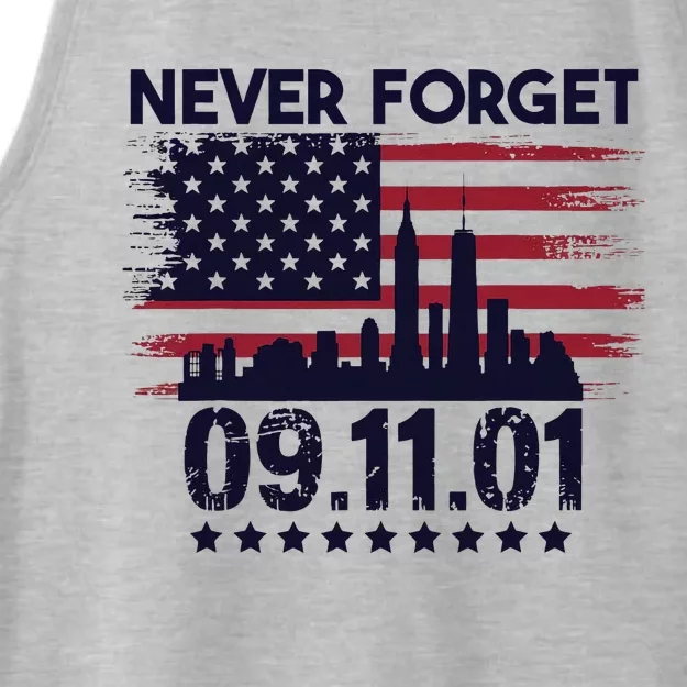 Never Forget September 11 2001 American Flag Ladies Tri-Blend Wicking Tank