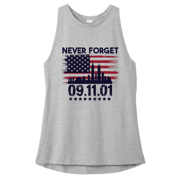 Never Forget September 11 2001 American Flag Ladies Tri-Blend Wicking Tank