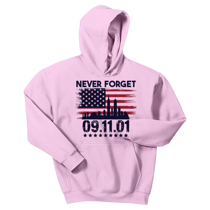 Never Forget September 11 2001 American Flag Kids Hoodie