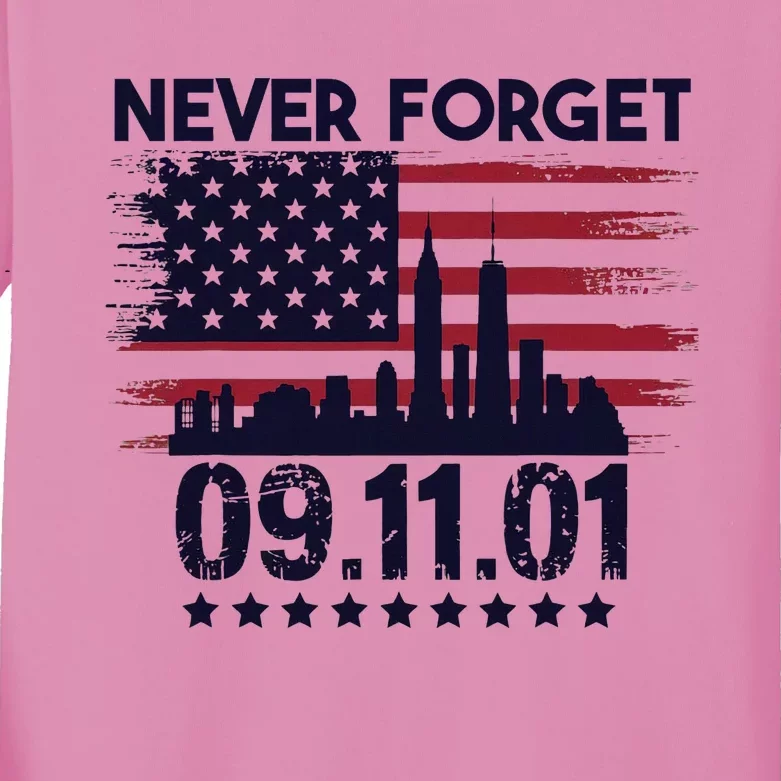 Never Forget September 11 2001 American Flag Kids Long Sleeve Shirt