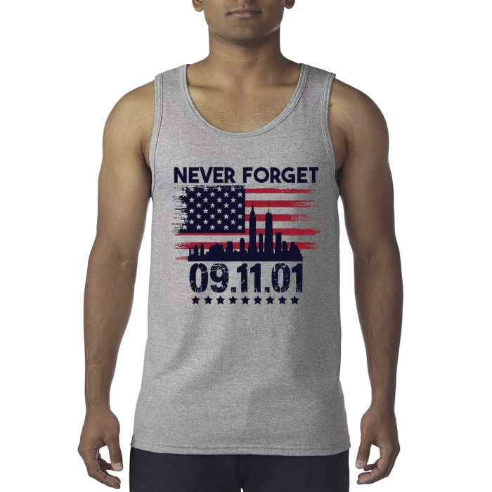 Never Forget September 11 2001 American Flag Tank Top