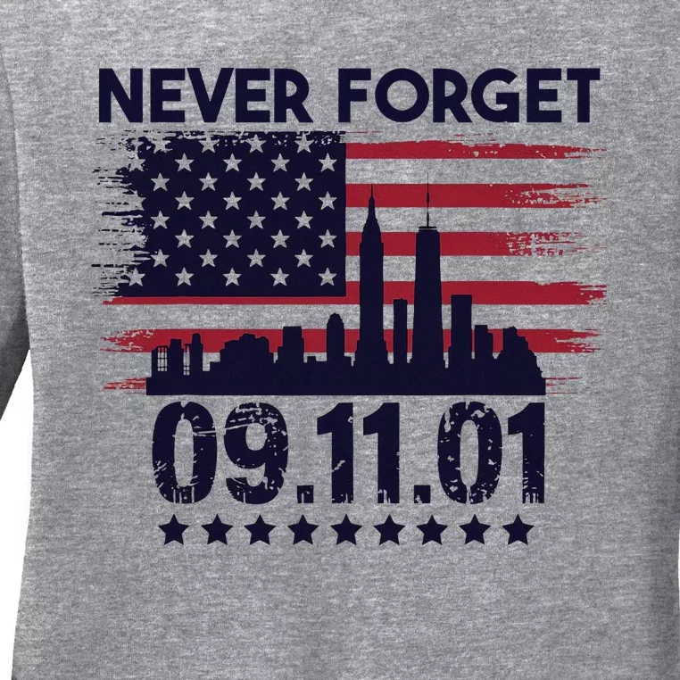 Never Forget September 11 2001 American Flag Ladies Long Sleeve Shirt