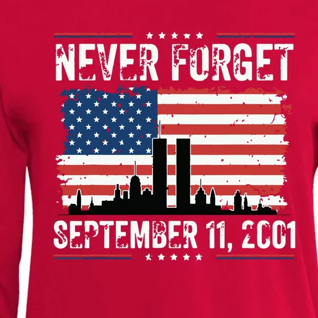 Never Forget September 11 2001 Memorial Day American Flag Womens Cotton Relaxed Long Sleeve T-Shirt