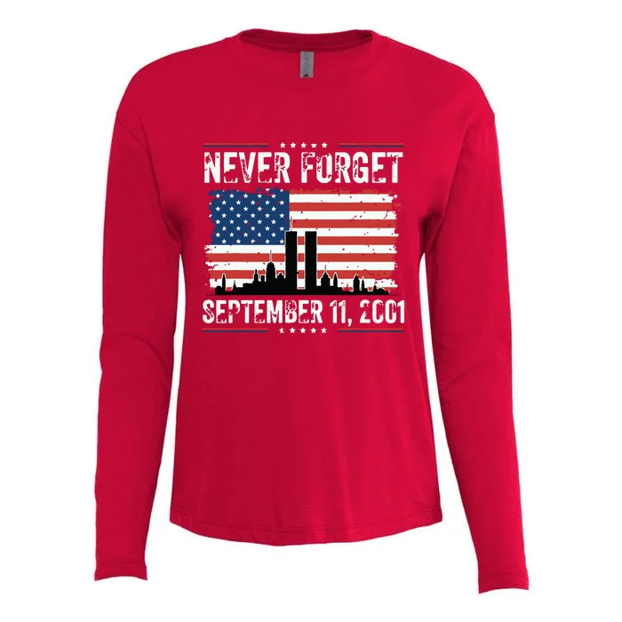 Never Forget September 11 2001 Memorial Day American Flag Womens Cotton Relaxed Long Sleeve T-Shirt