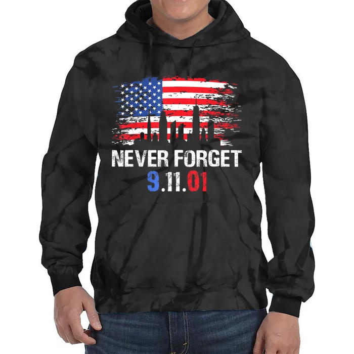 Never Forget September 11 2001 Memorial Day American Flag Tie Dye Hoodie