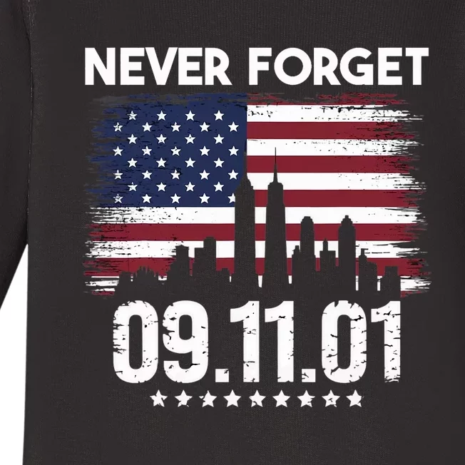 Never Forget September 11 2001 Memorial Day American Flag Baby Long Sleeve Bodysuit