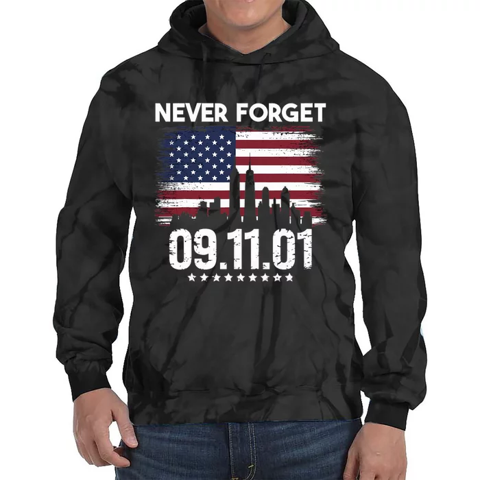 Never Forget September 11 2001 Memorial Day American Flag Tie Dye Hoodie